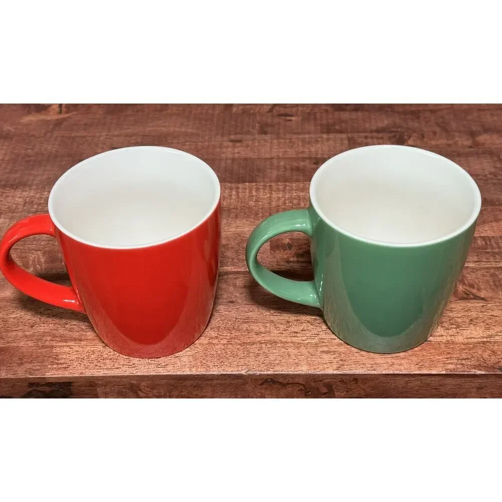 Lot of 2 Starbucks 2021 12 Floz Mugs Green & Red